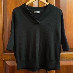 Anthropologie Merino Wool V-Neck Black Pullover Sweater Size XS